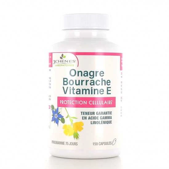 Les 3 Chênes Huile D'Onagre, Bourrache Et Vitamine E 150 Capsules 1 Les 3 Chênes Huile D'Onagre, Bourrache Et Vitamine E 150 Capsules